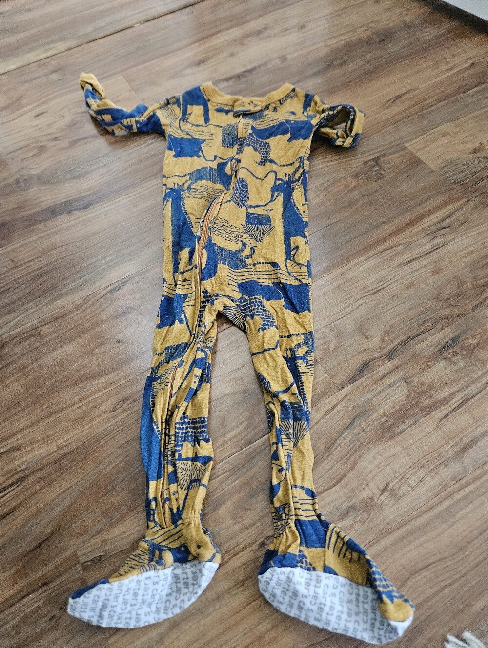 Carter's Mustard Yellow & Navy Blue One-Piece Footed Pajamas 24 Months